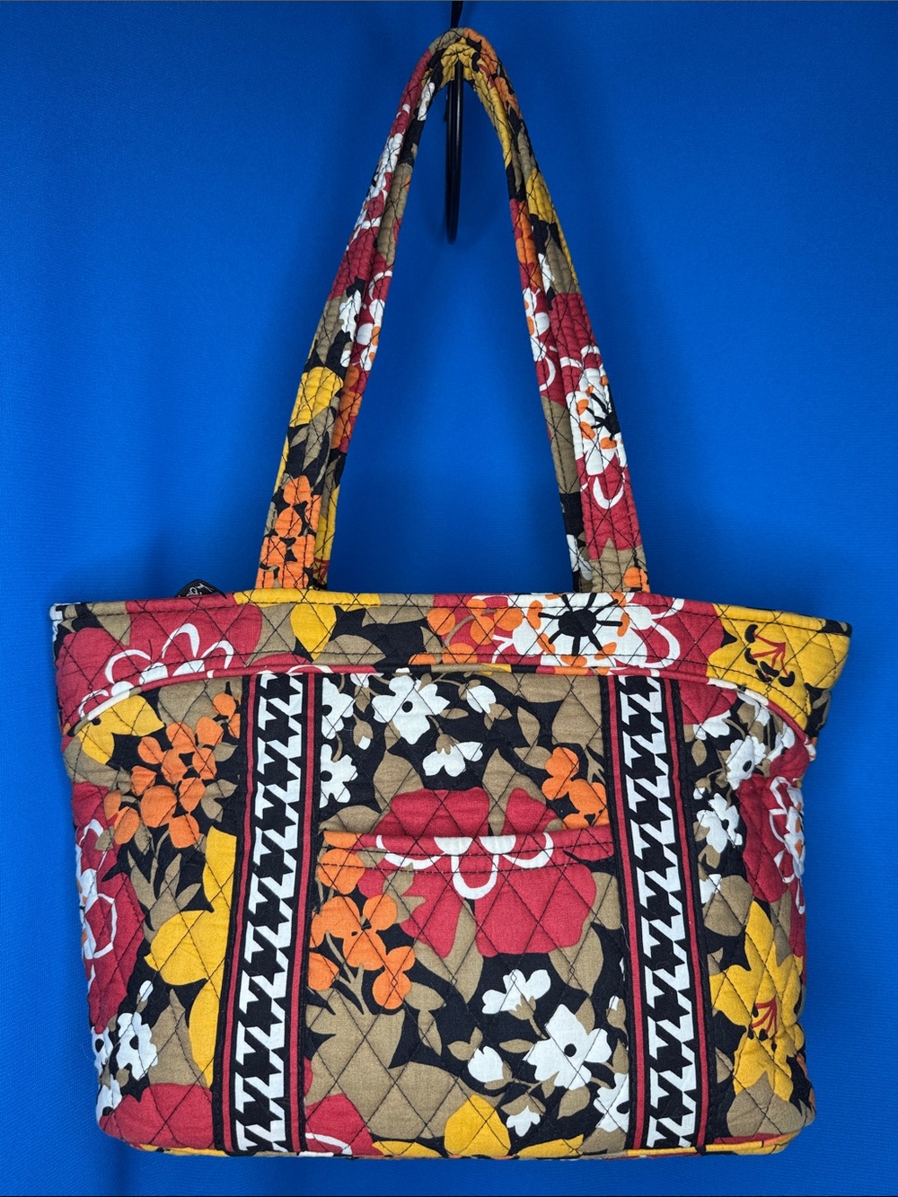 VERA BRADLEY LARGE BITTERSWEET MANDY FLORAL HOUNDSTOOTH SHOULDER BAG / TOTE
